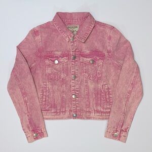 True Religion Pink Acid Wash Denim Trucker Jacket-Size L New